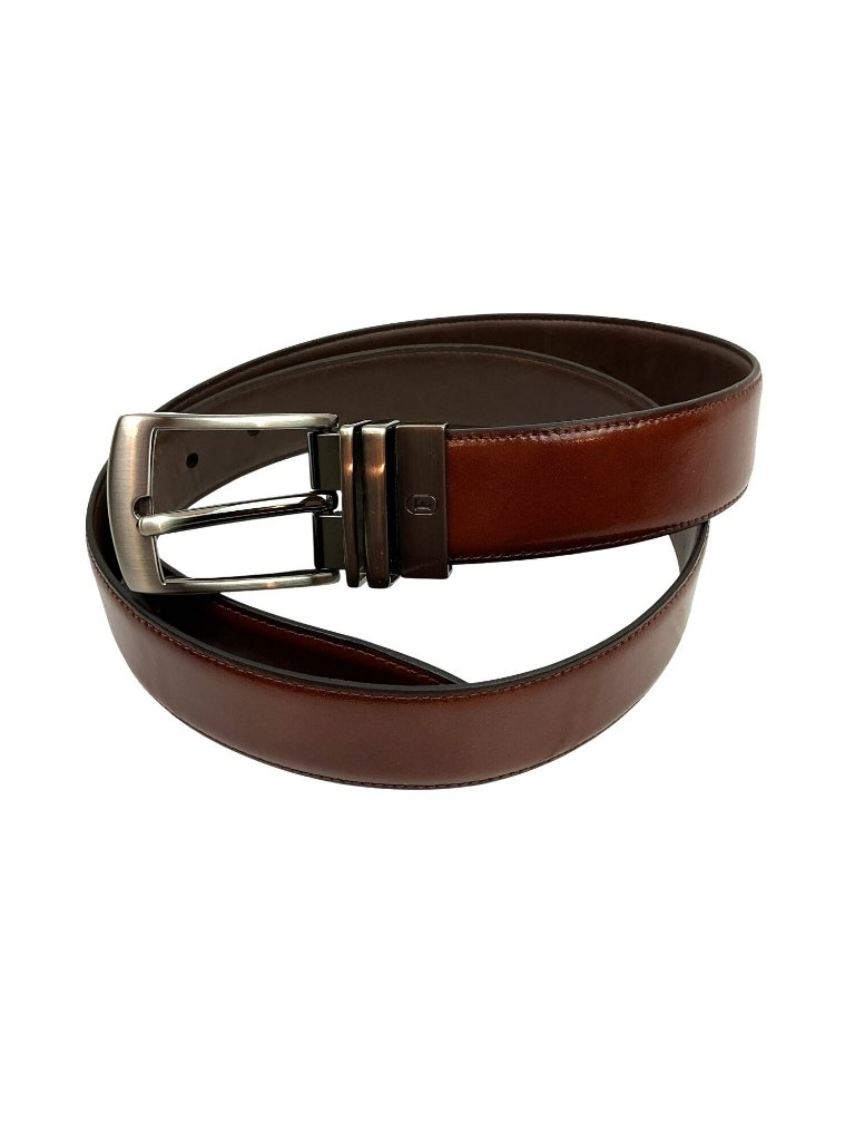 New Fairlane Reversible Genuine Leather Belt With SilverTone Buckle Mens 38 Bro